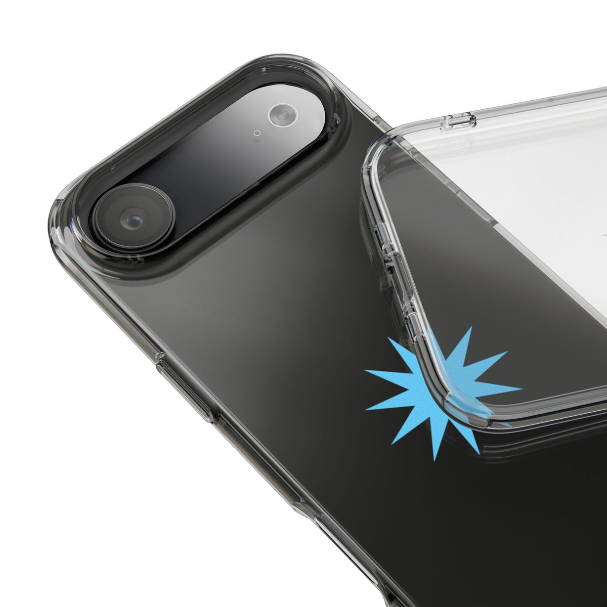 Clear Impact-Resistant Phone Case — Blue Starburst Design