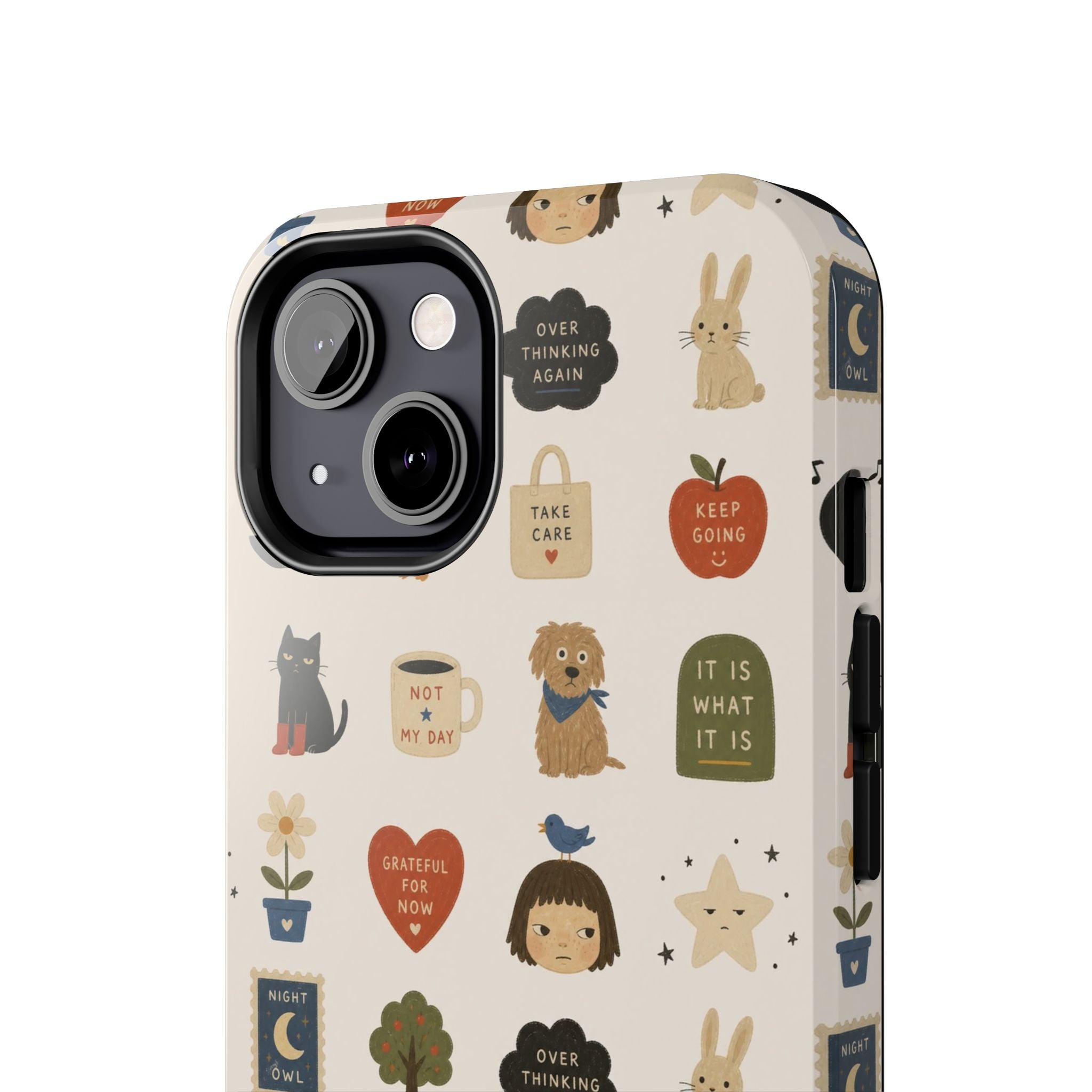 Cute Cozy Icons phone case | dogs, cats, hearts, plants, stars pattern