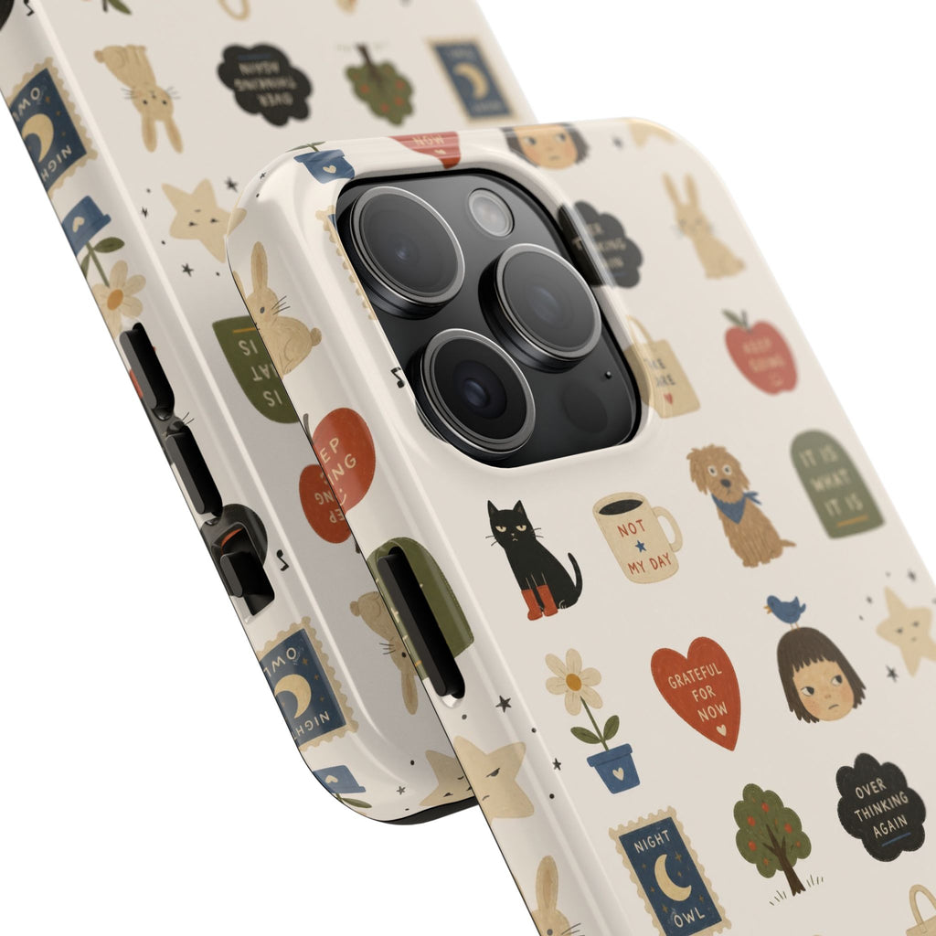 Cute Cozy Icons phone case | dogs, cats, hearts, plants, stars pattern