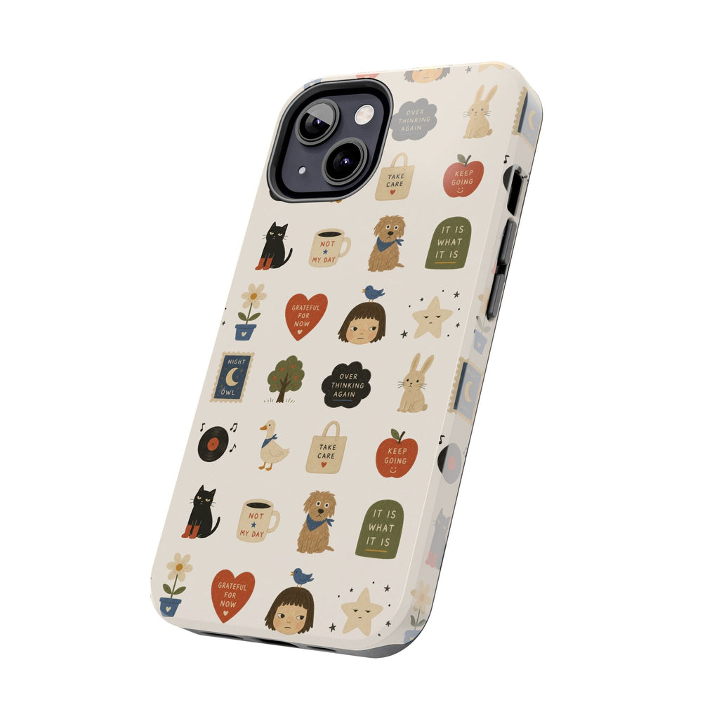 Cute Cozy Icons phone case | dogs, cats, hearts, plants, stars pattern