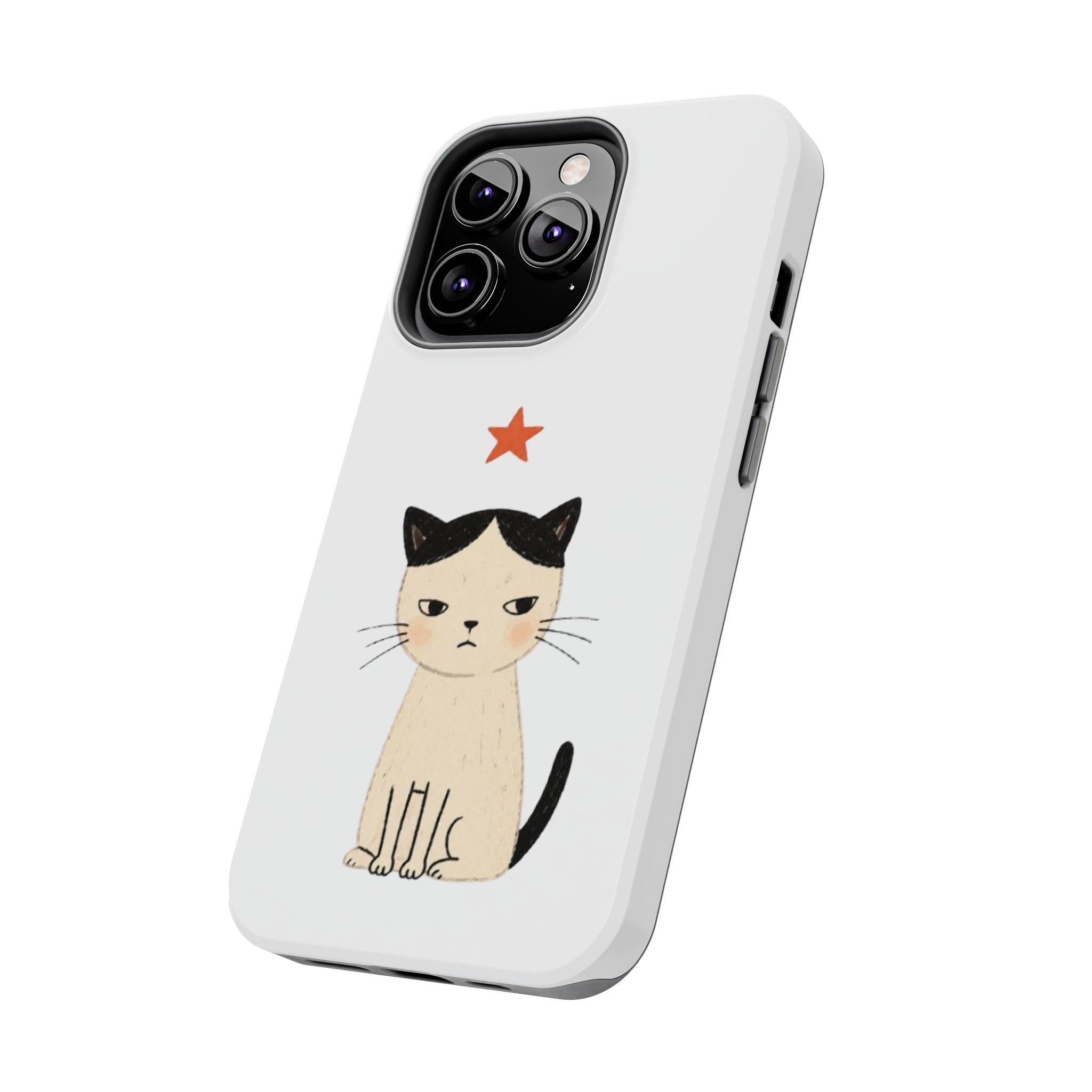 Grumpy Cat Illustration Phone Case | Cute Cat with Star Tough Case