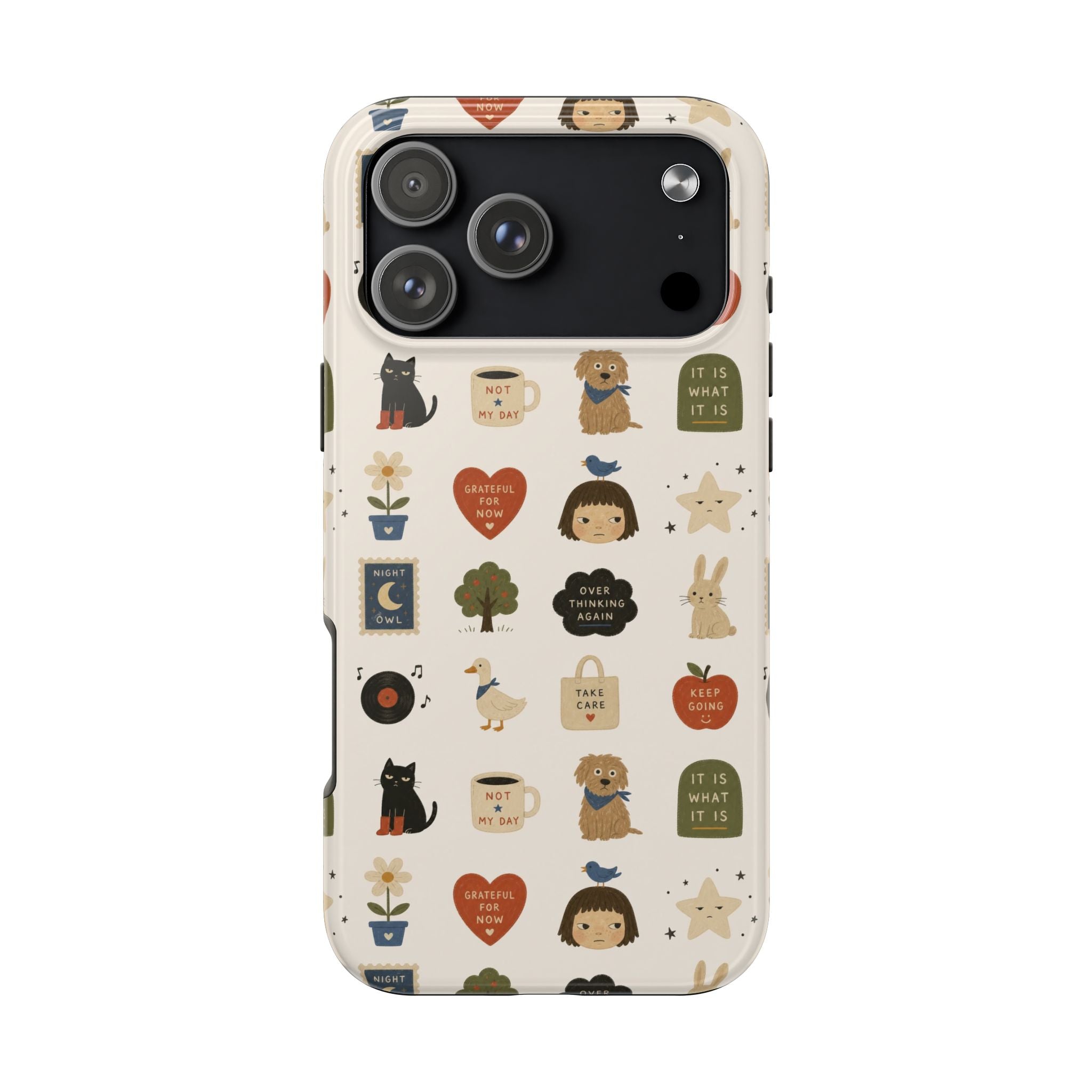 Cute Cozy Icons phone case | dogs, cats, hearts, plants, stars pattern