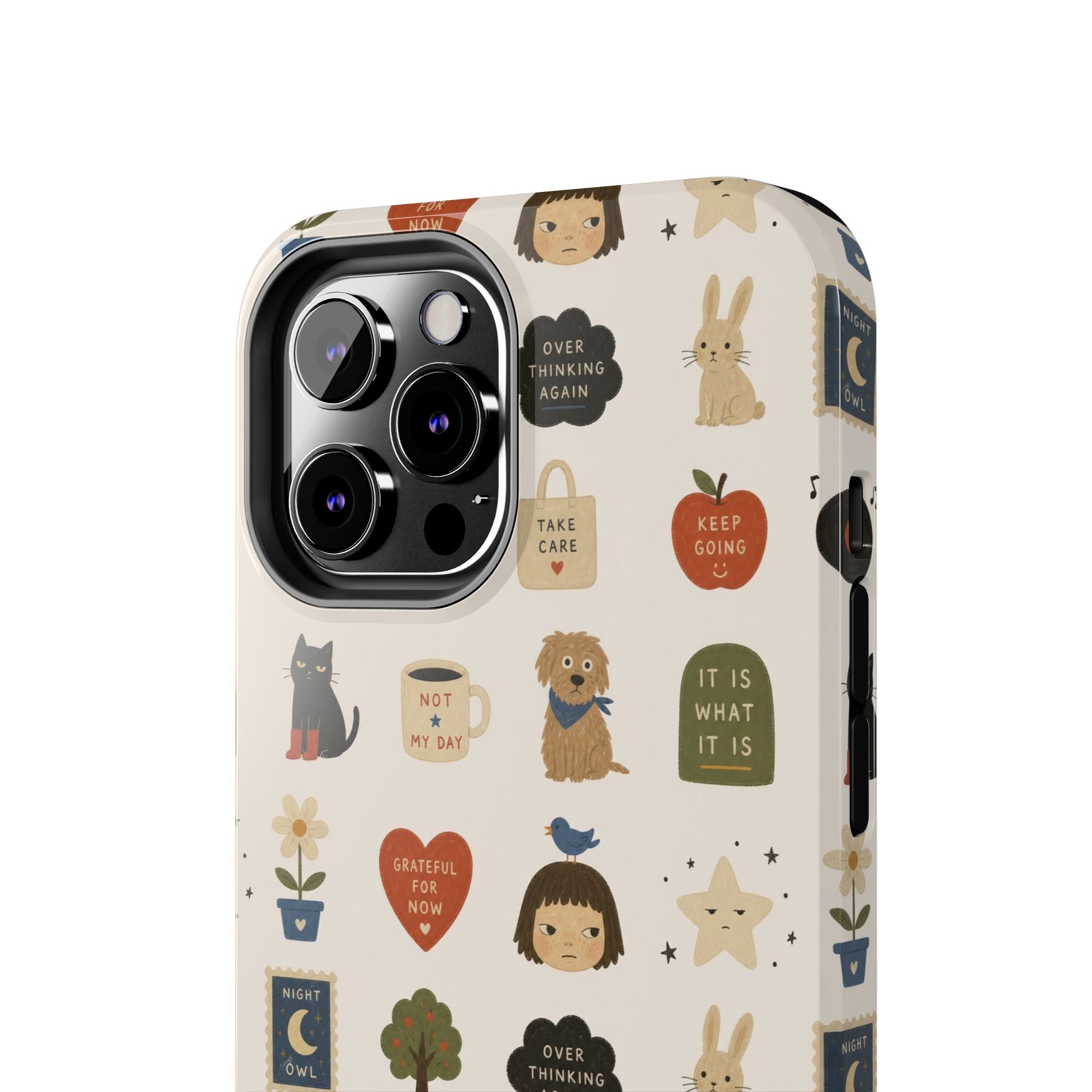 Cute Cozy Icons phone case | dogs, cats, hearts, plants, stars pattern