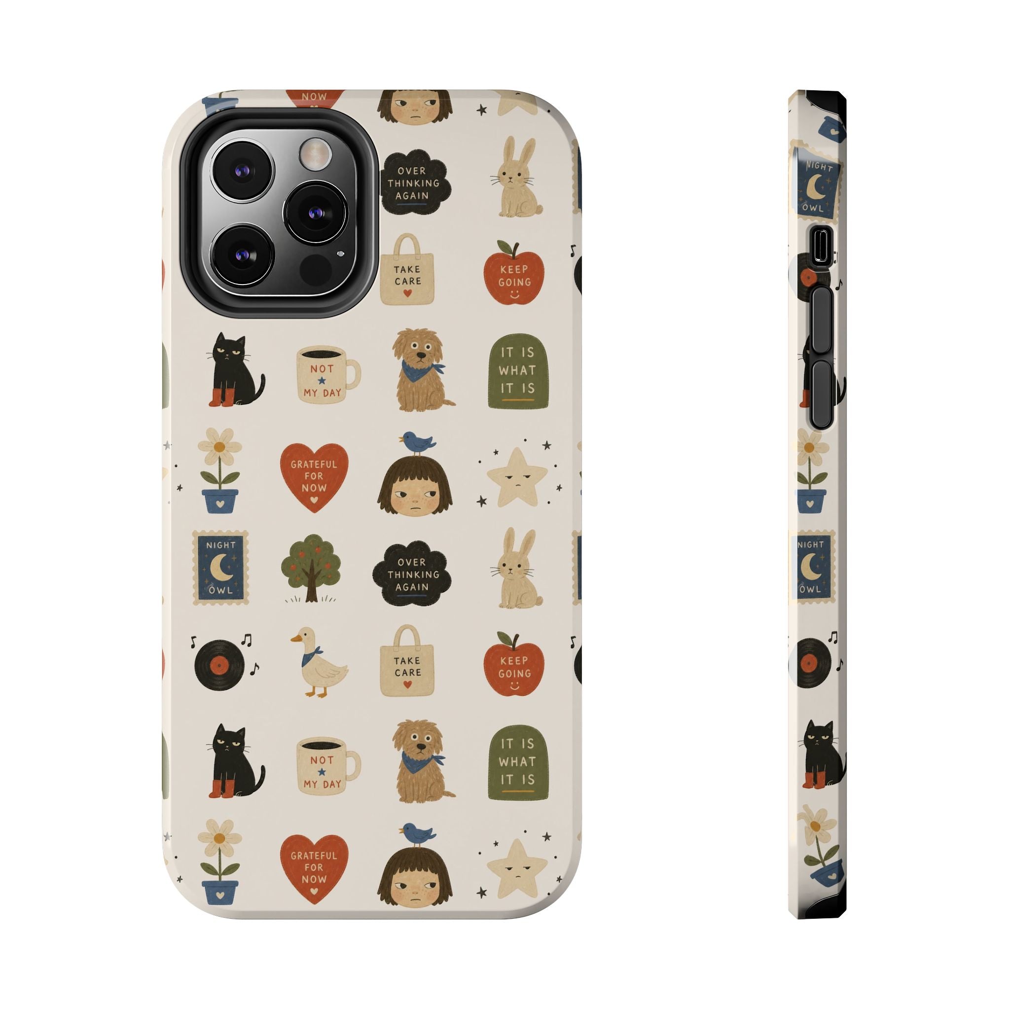 Cute Cozy Icons phone case | dogs, cats, hearts, plants, stars pattern