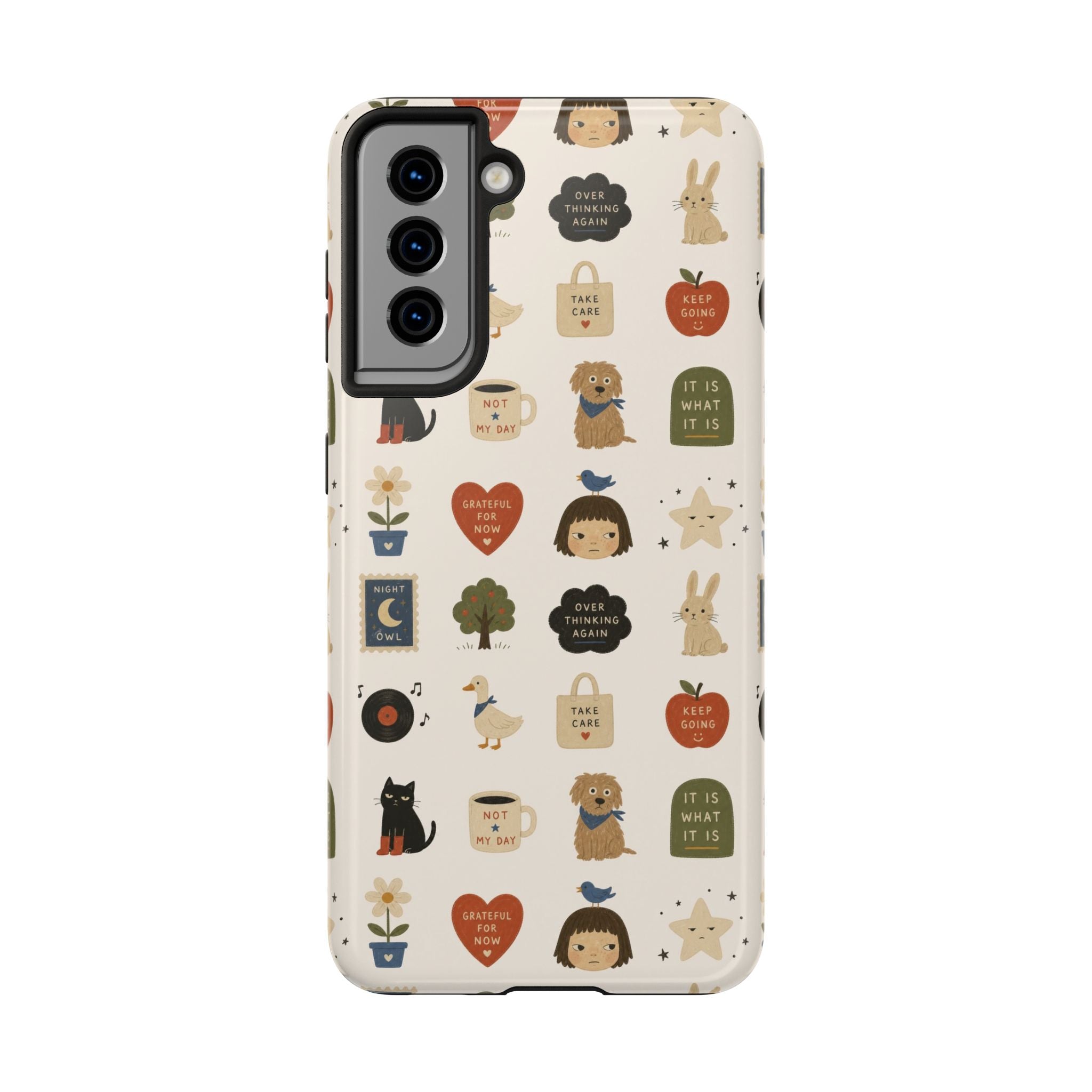Cute Cozy Icons phone case | dogs, cats, hearts, plants, stars pattern