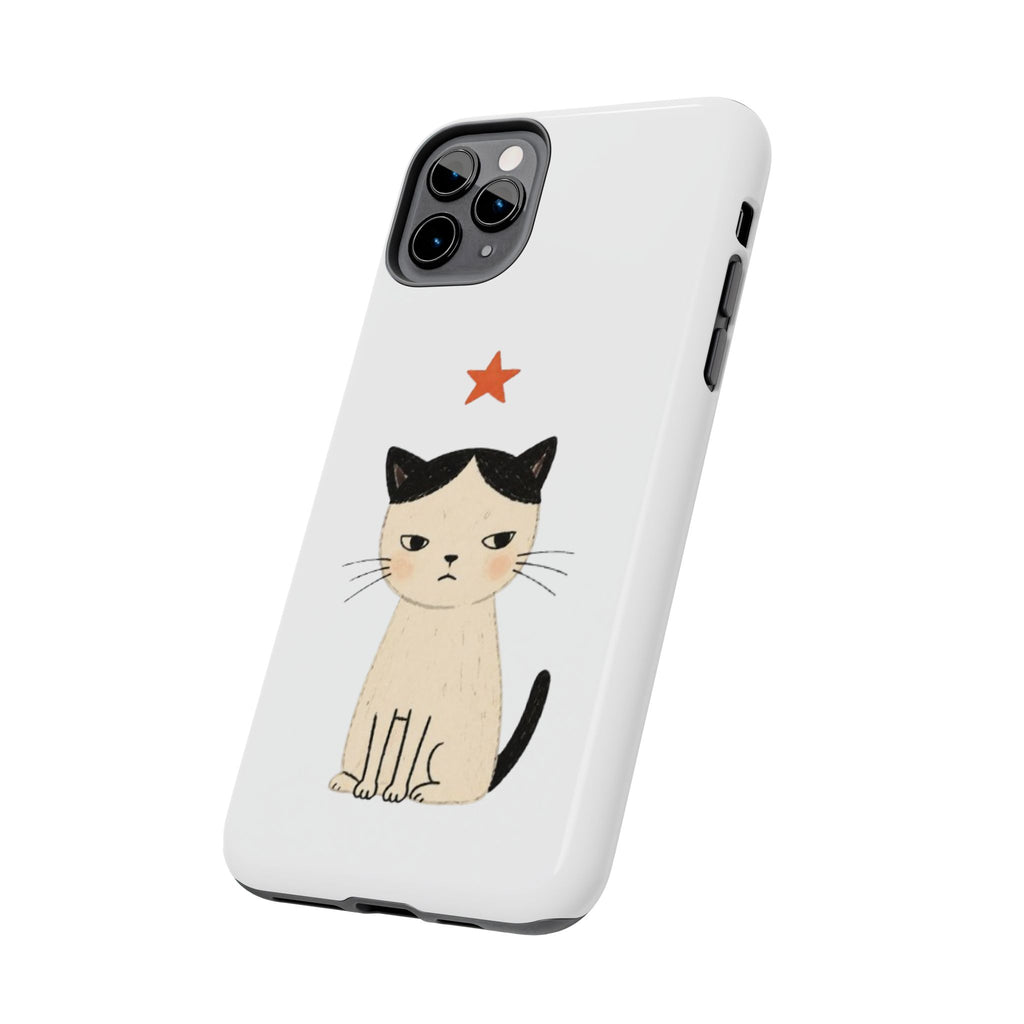 Grumpy Cat Illustration Phone Case | Cute Cat with Star Tough Case