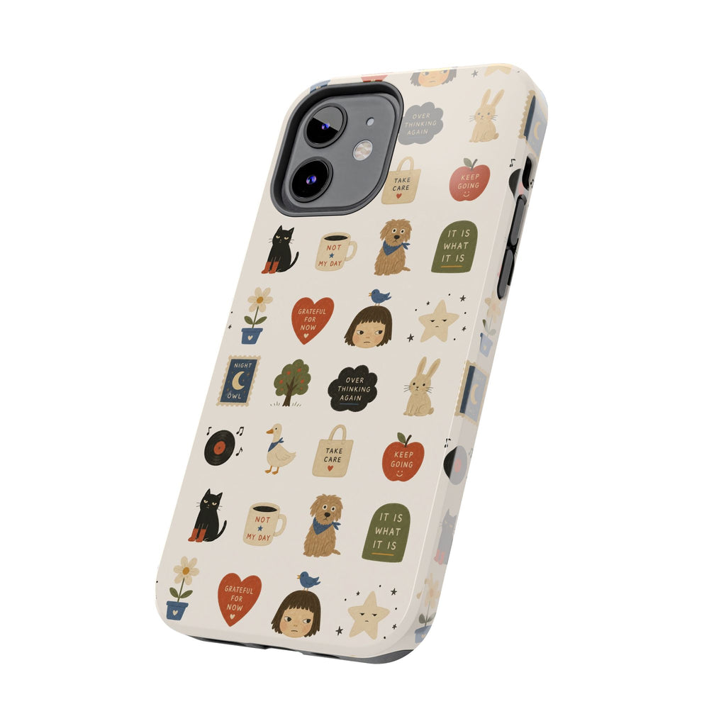 Cute Cozy Icons phone case | dogs, cats, hearts, plants, stars pattern