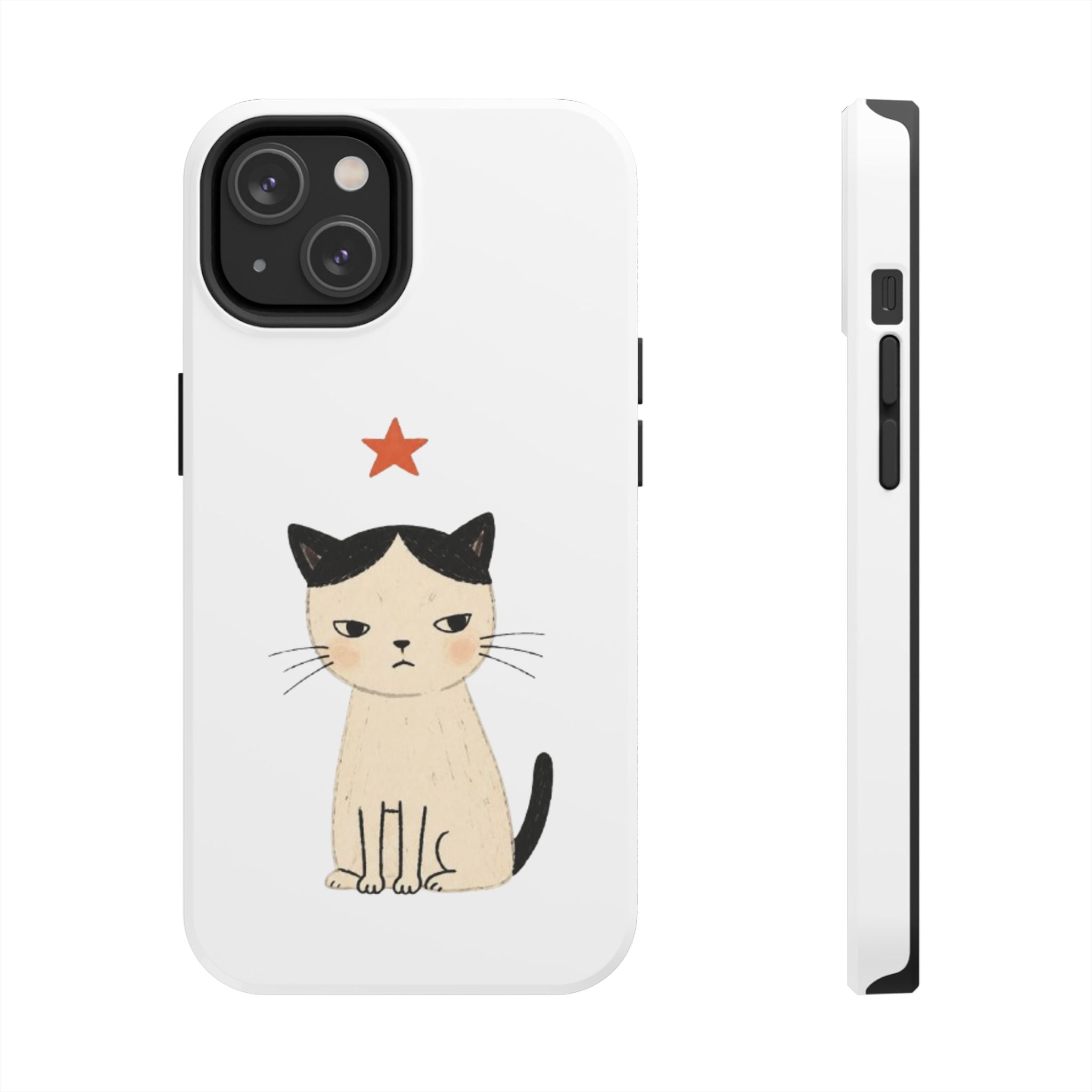 Grumpy Cat Illustration Phone Case | Cute Cat with Star Tough Case