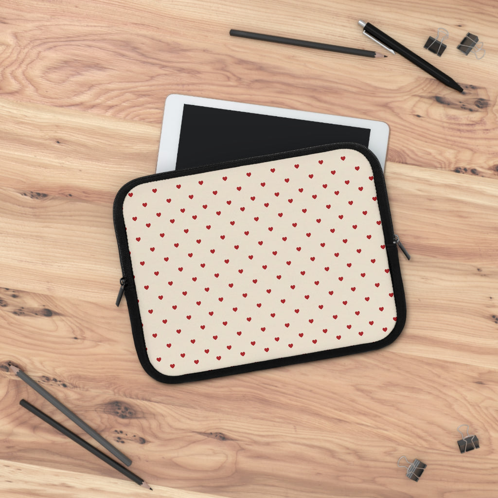 Tiny Red Hearts Laptop Sleeve | Minimal Polka Dot Pattern