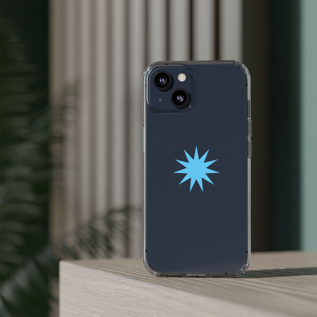Clear Impact-Resistant Phone Case — Blue Starburst Design