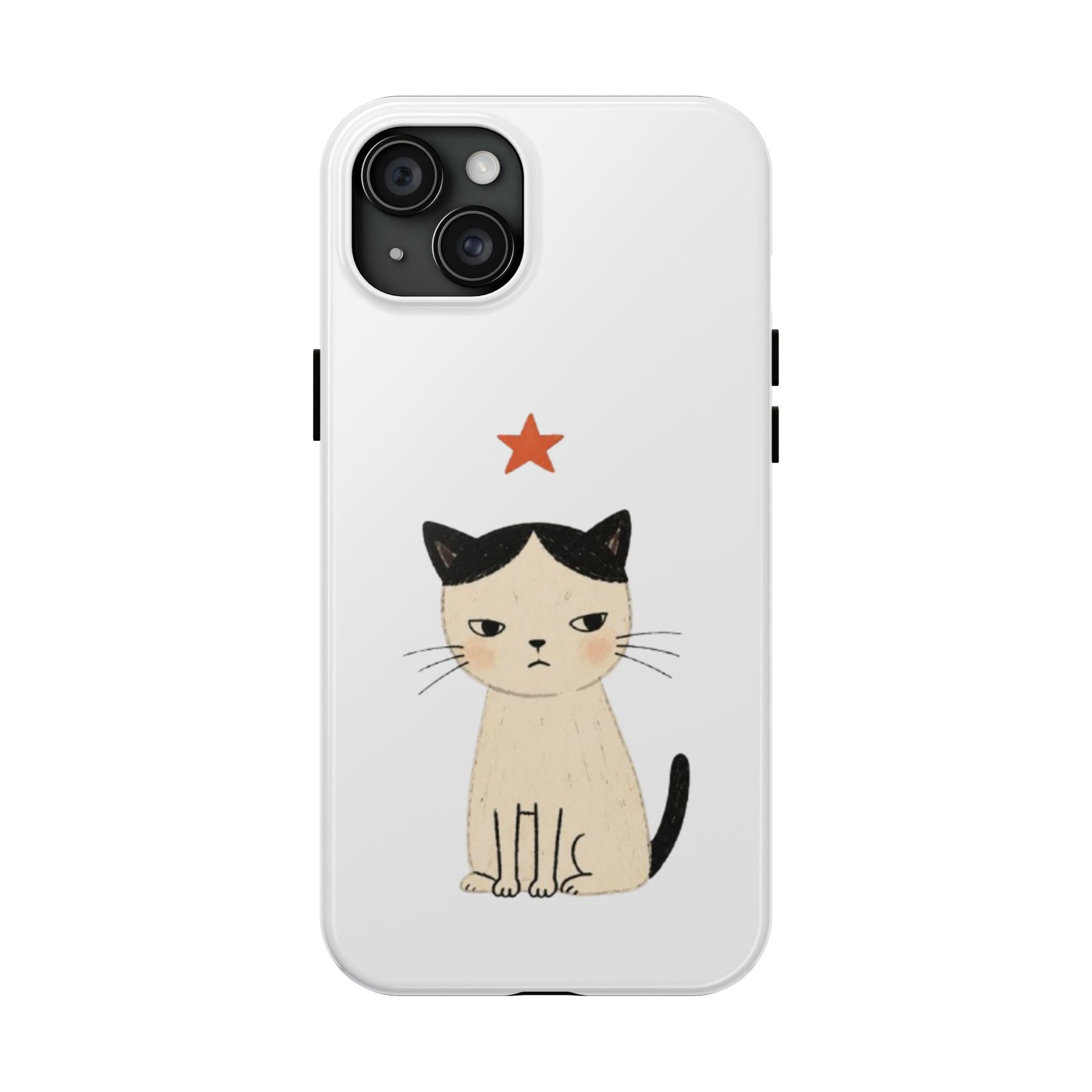 Grumpy Cat Illustration Phone Case | Cute Cat with Star Tough Case