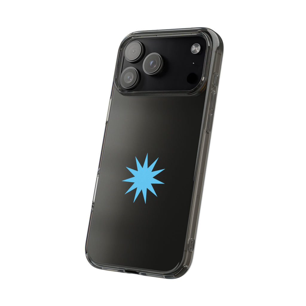 Clear Impact-Resistant Phone Case — Blue Starburst Design