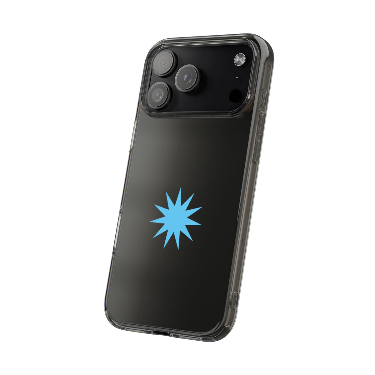 Clear Impact-Resistant Phone Case — Blue Starburst Design