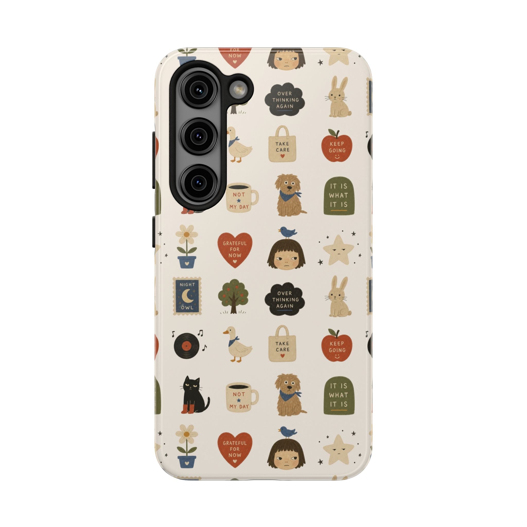 Cute Cozy Icons phone case | dogs, cats, hearts, plants, stars pattern