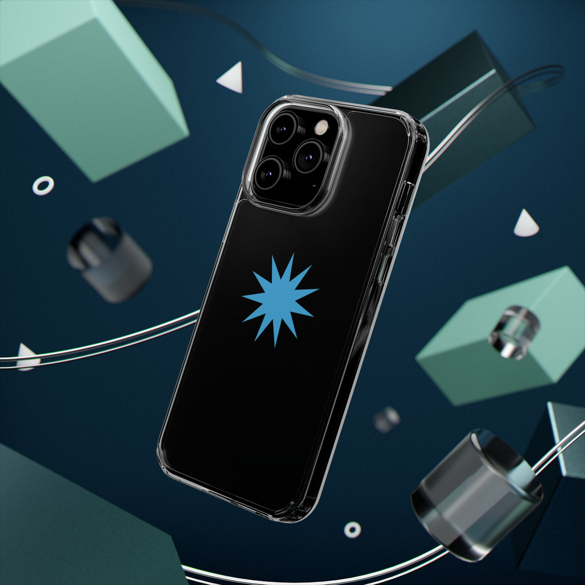 Clear Impact-Resistant Phone Case — Blue Starburst Design