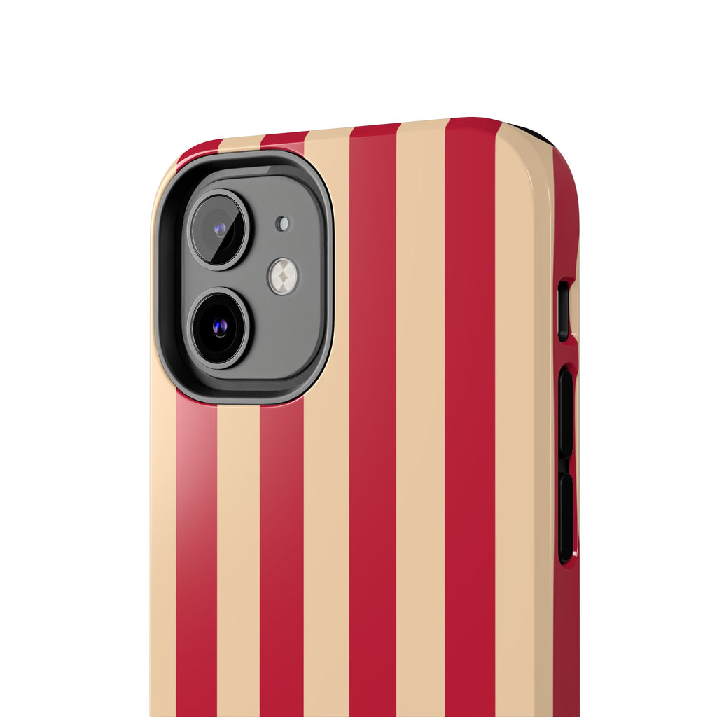 Retro Red & Cream Stripe Phone Case — Tough Protective Cover