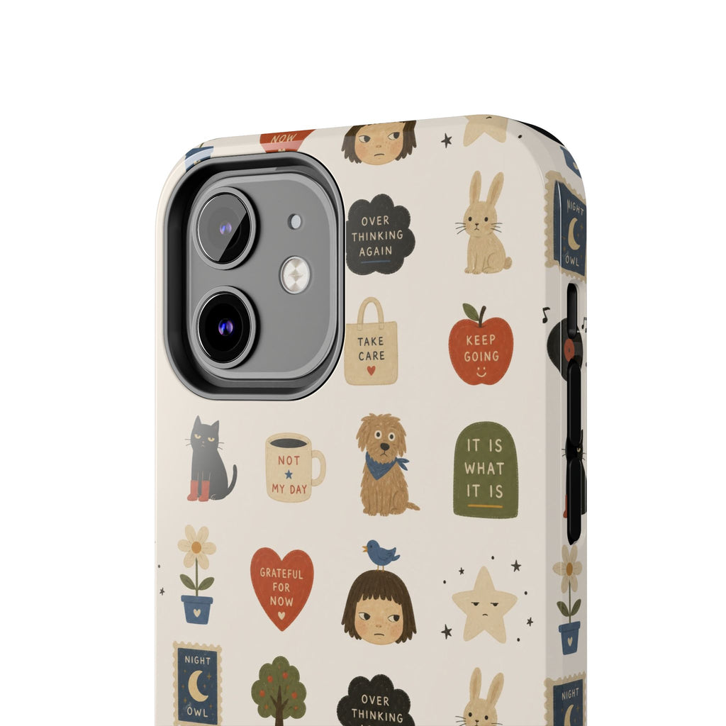 Cute Cozy Icons phone case | dogs, cats, hearts, plants, stars pattern