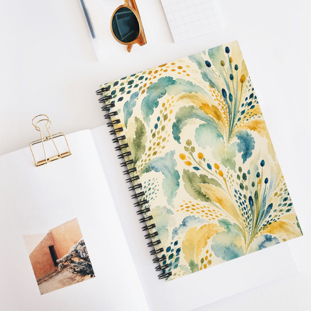 Aqua Gold Watercolor Flourish Spiral Notebook | Ruled Lined Journal