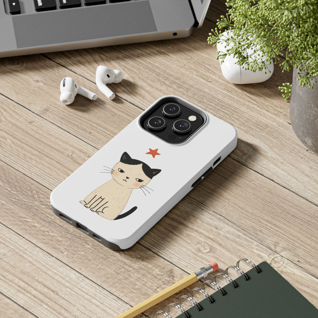 Grumpy Cat Illustration Phone Case | Cute Cat with Star Tough Case