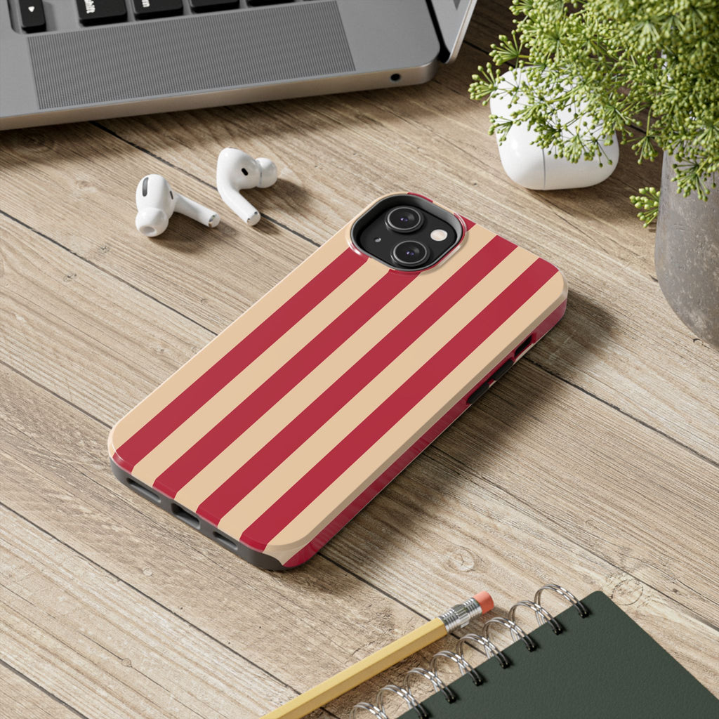 Retro Red & Cream Stripe Phone Case — Tough Protective Cover