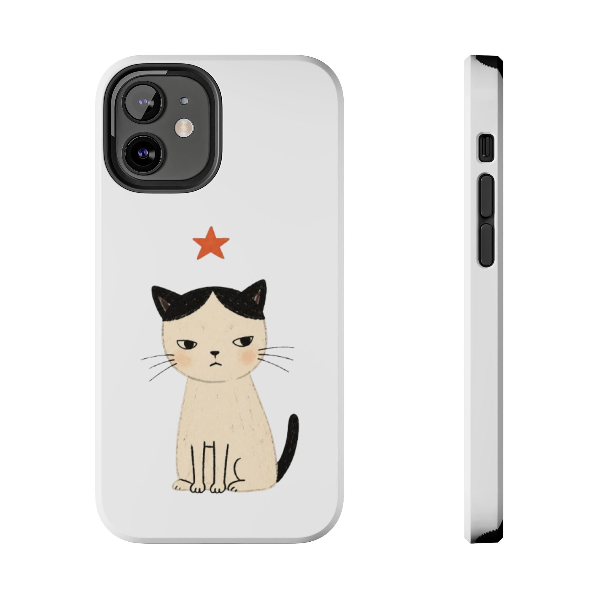 Grumpy Cat Illustration Phone Case | Cute Cat with Star Tough Case