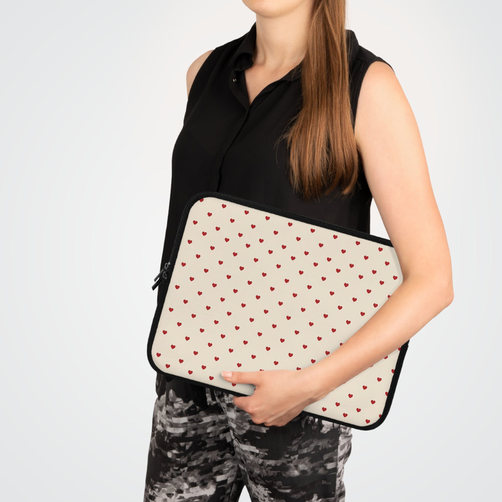 Tiny Red Hearts Laptop Sleeve | Minimal Polka Dot Pattern