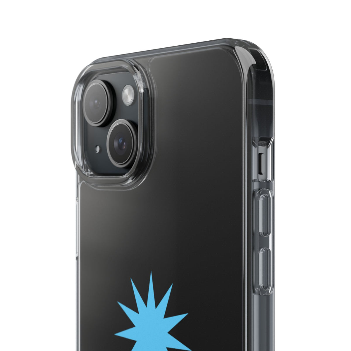 Clear Impact-Resistant Phone Case — Blue Starburst Design
