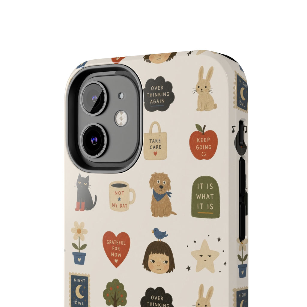 Cute Cozy Icons phone case | dogs, cats, hearts, plants, stars pattern