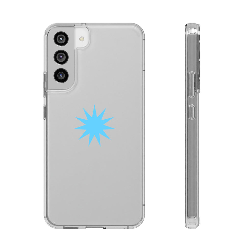 Clear Impact-Resistant Phone Case — Blue Starburst Design