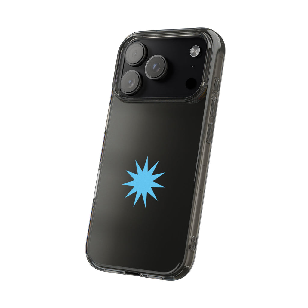 Clear Impact-Resistant Phone Case — Blue Starburst Design