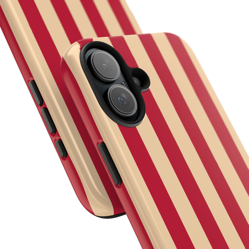 Retro Red & Cream Stripe Phone Case — Tough Protective Cover