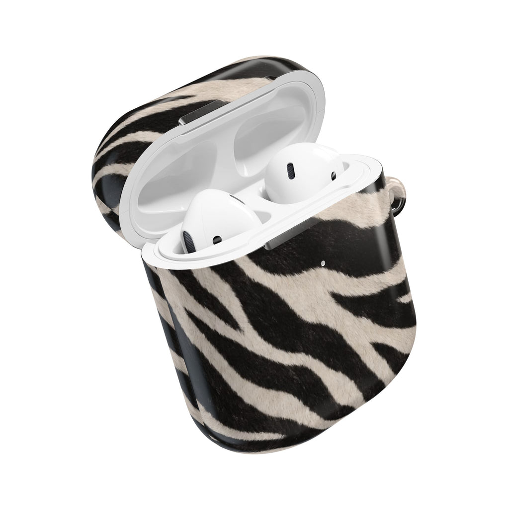 Zebra Print AirPod Case | Black White Stripes, Faux Fur Pattern
