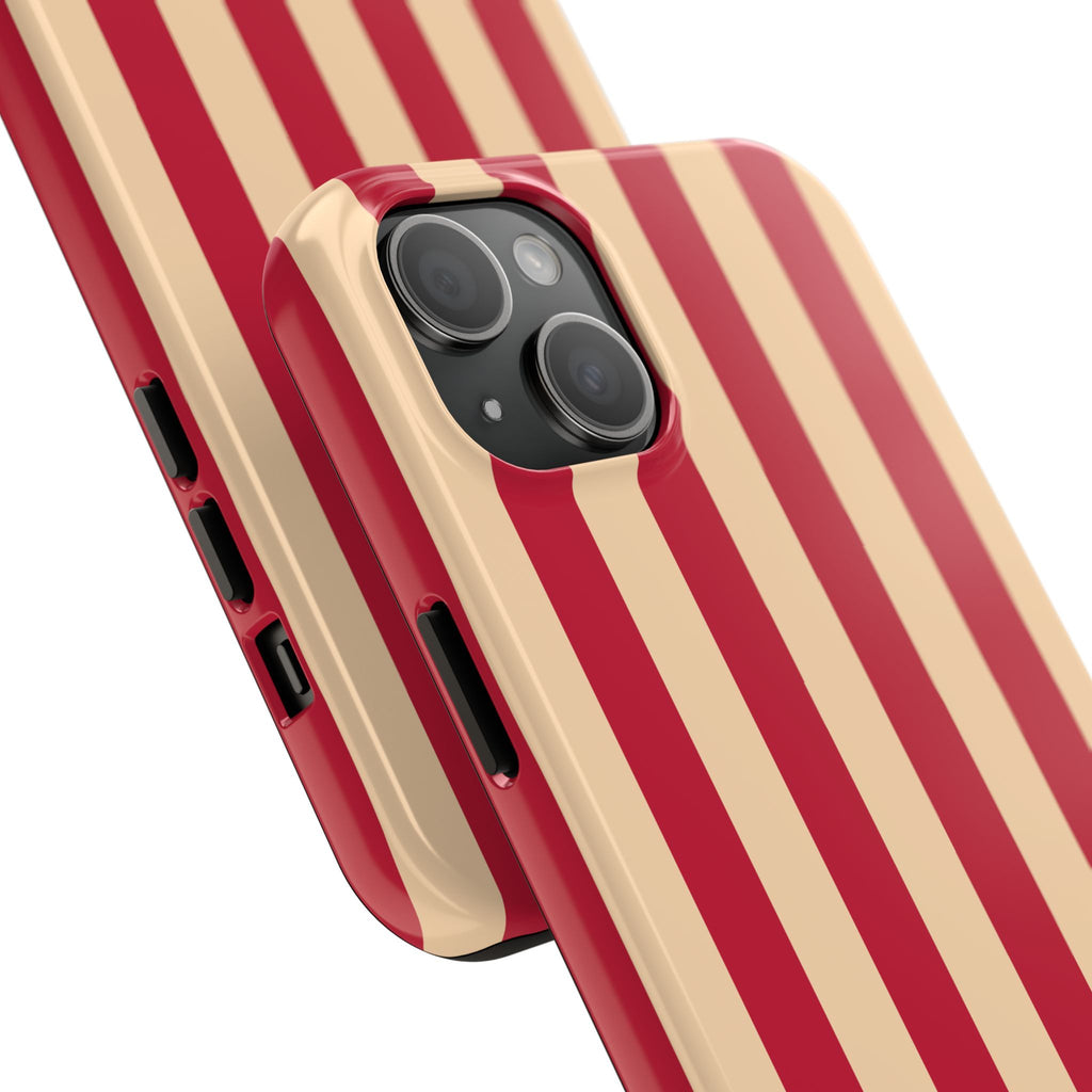 Retro Red & Cream Stripe Phone Case — Tough Protective Cover