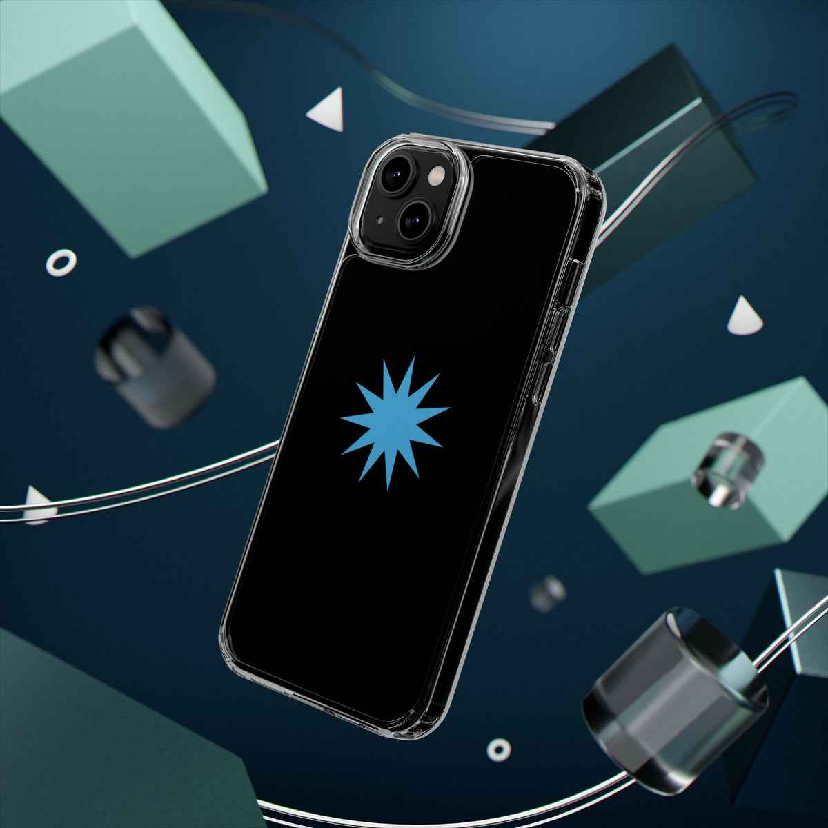 Clear Impact-Resistant Phone Case — Blue Starburst Design
