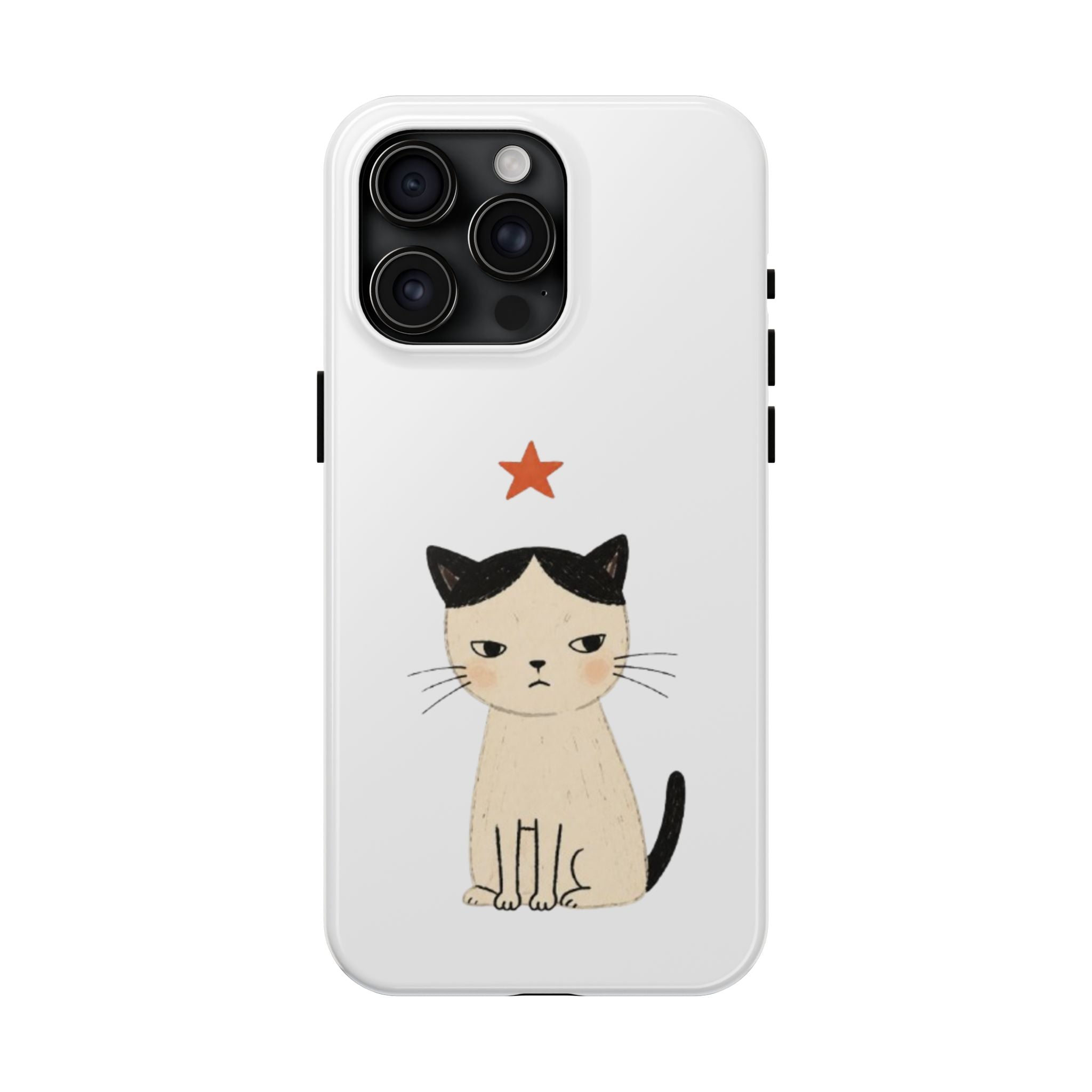 Grumpy Cat Illustration Phone Case | Cute Cat with Star Tough Case
