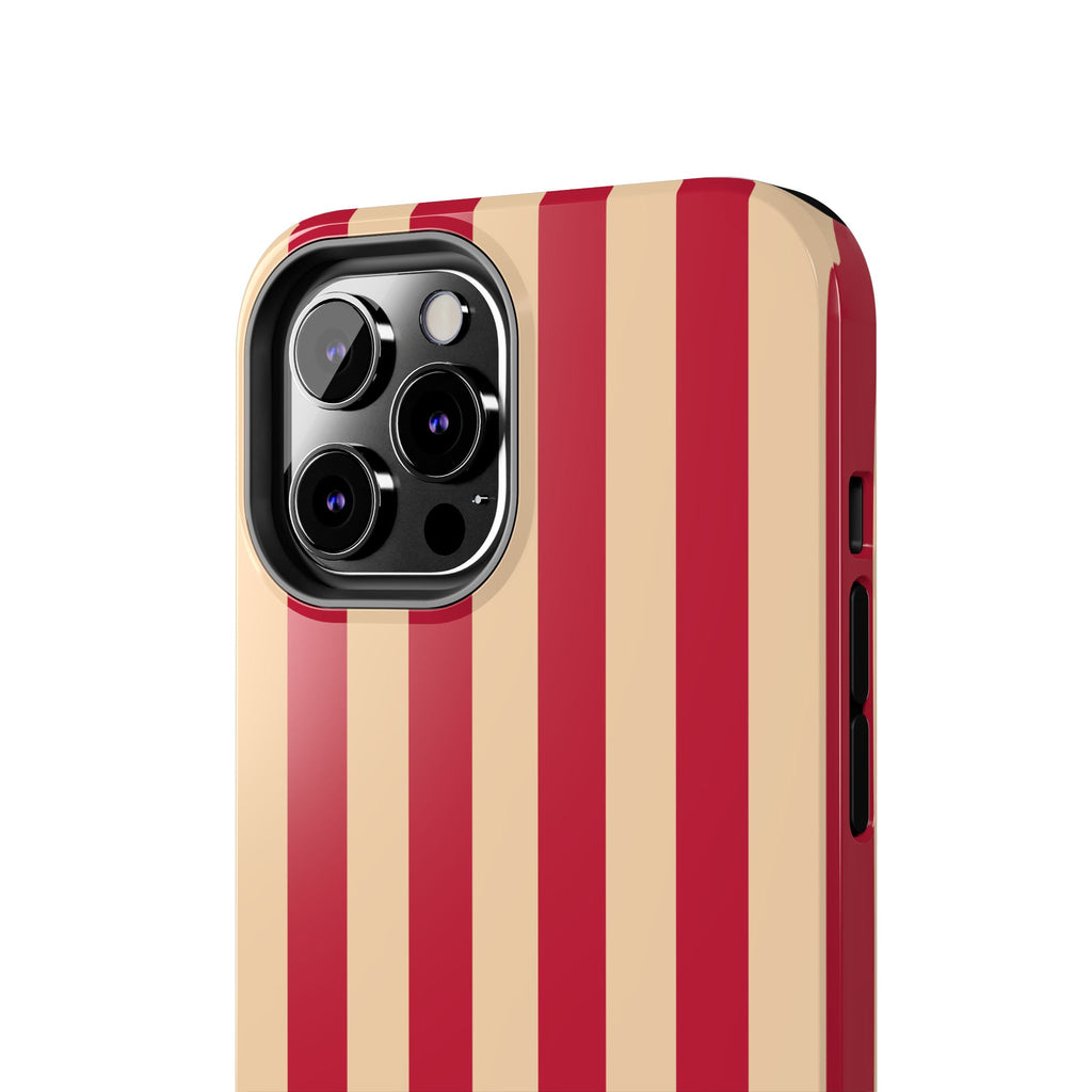 Retro Red & Cream Stripe Phone Case — Tough Protective Cover