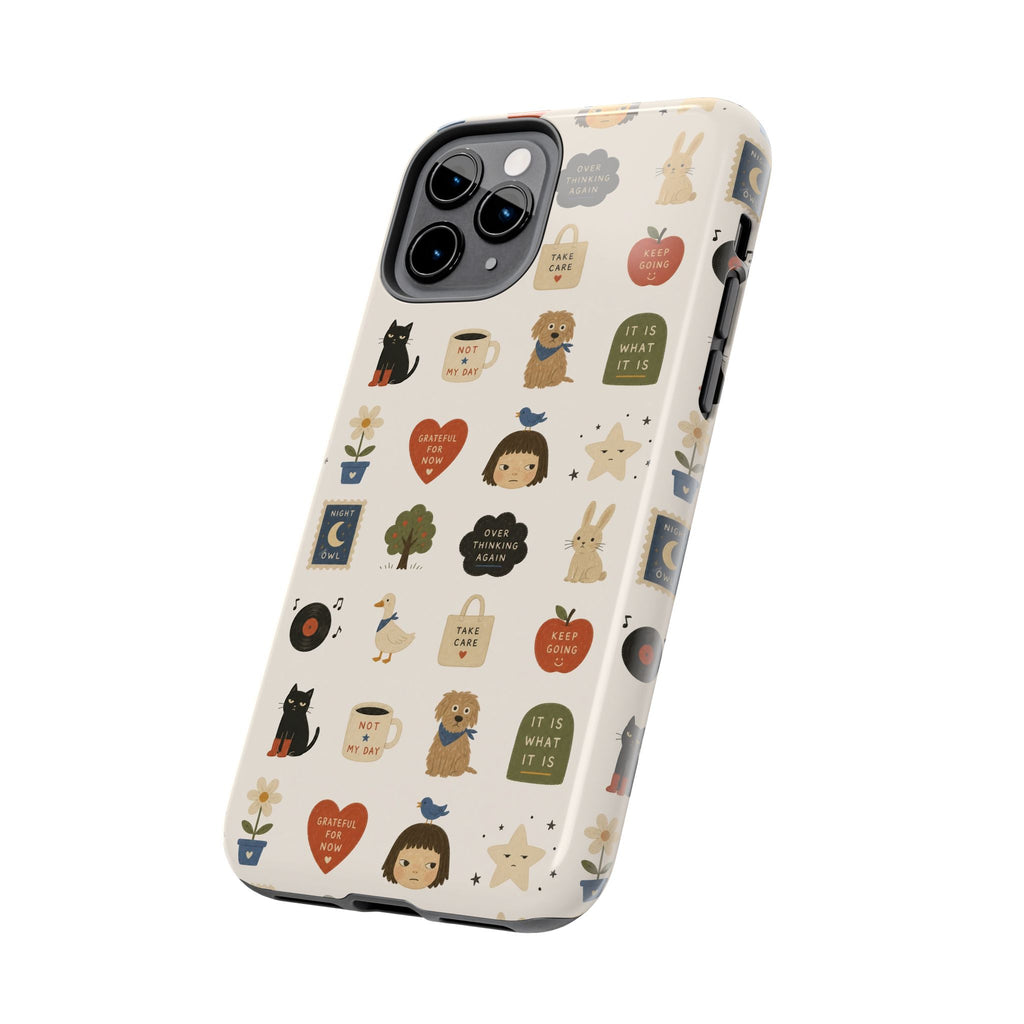 Cute Cozy Icons phone case | dogs, cats, hearts, plants, stars pattern