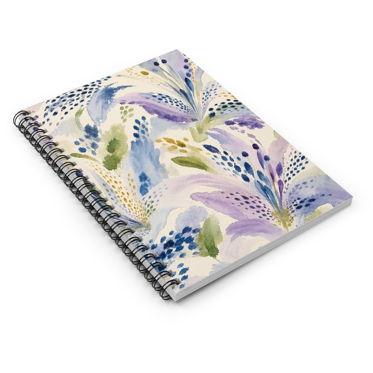 Watercolor Lavender Blue Floral Spiral Notebook | Ruled Journal, 6x8