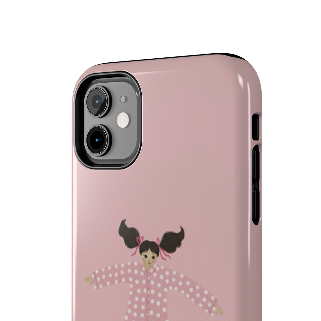 Pink Girl Drawing Tough Phone Case, Cute Protective Cover, Stylish Phone Accessories, Customizable Phone Case, Trendy Cell Phone Case