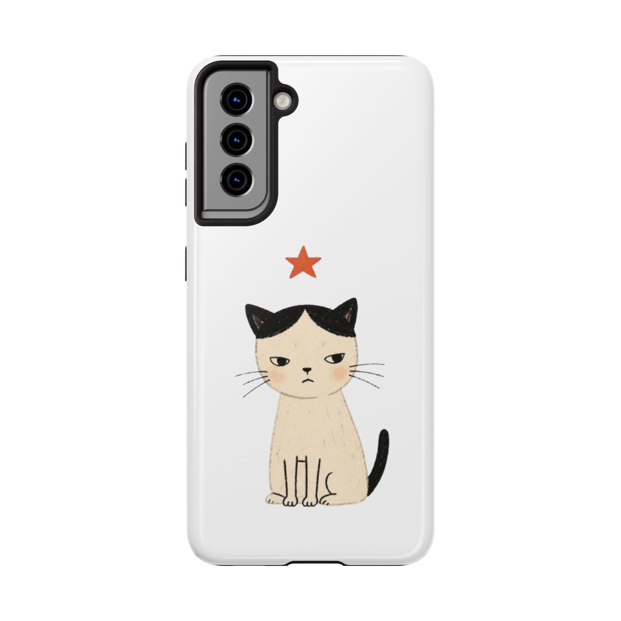 Grumpy Cat Illustration Phone Case | Cute Cat with Star Tough Case