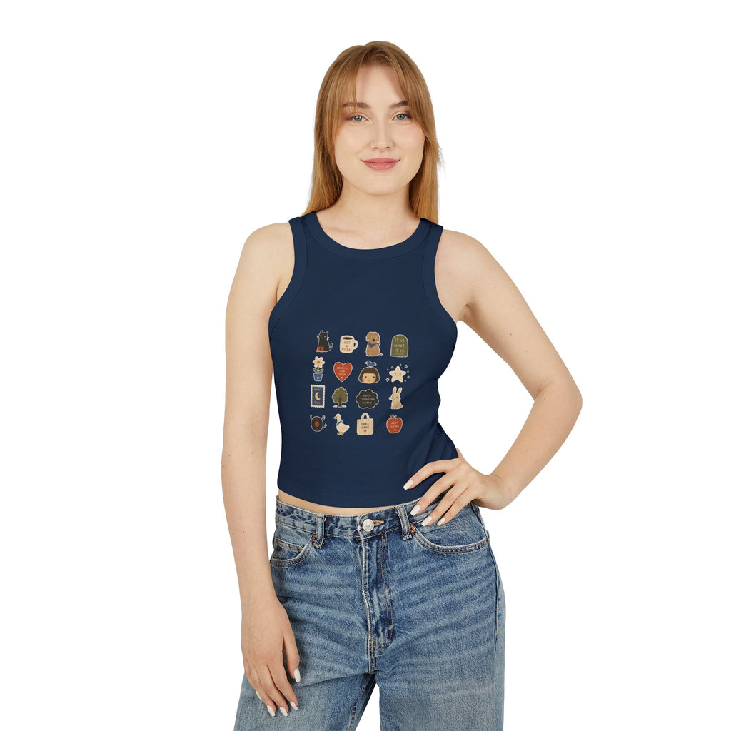 Cozy Autumn Icons tank top | fall stickers, pumpkin, coffee, sweater weather