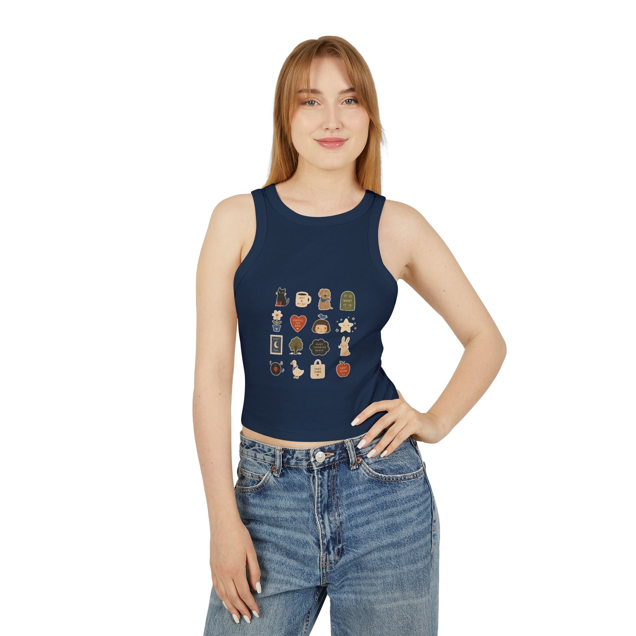Cozy Autumn Icons tank top | fall stickers, pumpkin, coffee, sweater weather