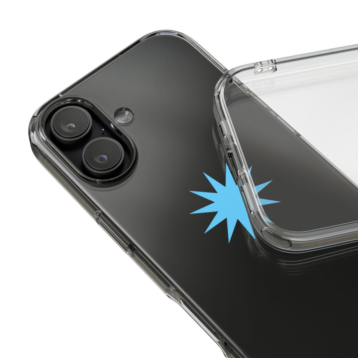 Clear Impact-Resistant Phone Case — Blue Starburst Design