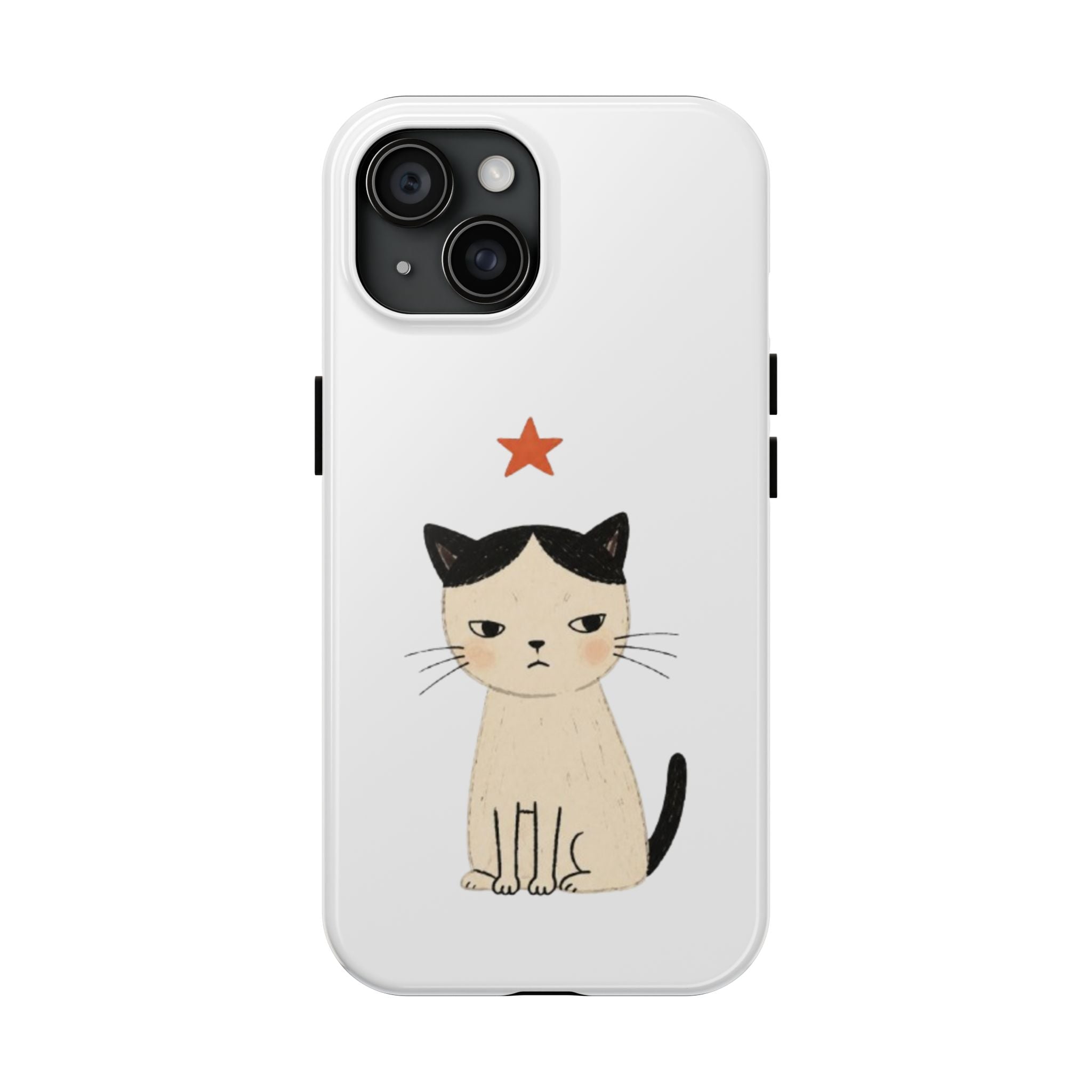 Grumpy Cat Illustration Phone Case | Cute Cat with Star Tough Case