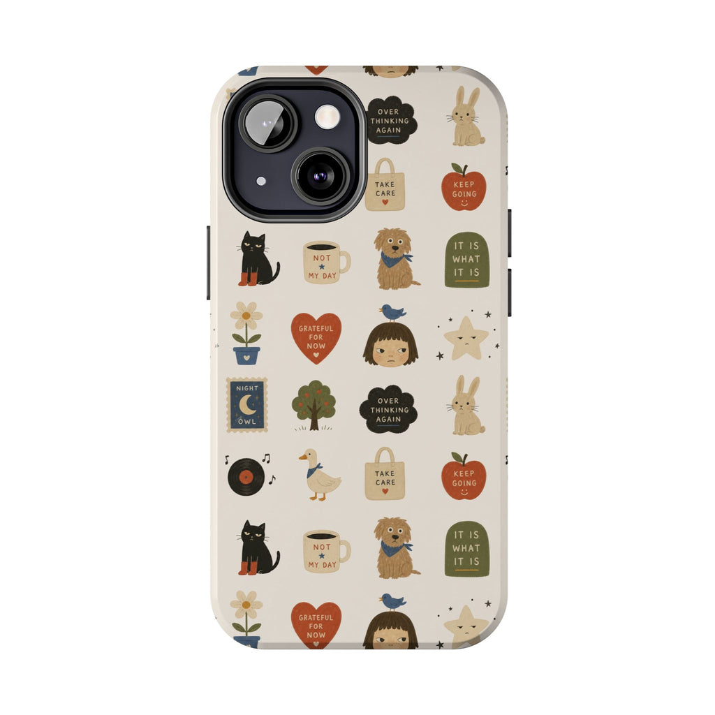 Cute Cozy Icons phone case | dogs, cats, hearts, plants, stars pattern