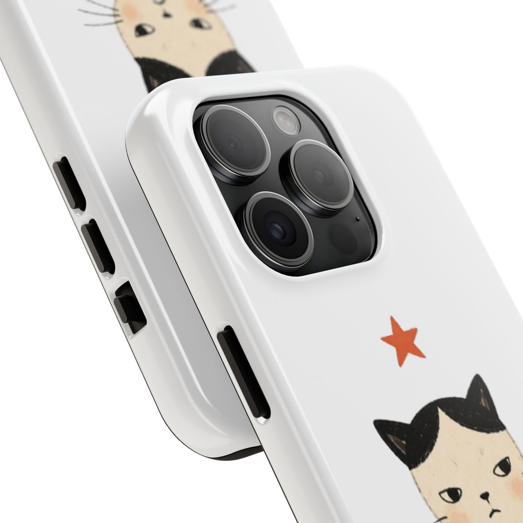 Grumpy Cat Illustration Phone Case | Cute Cat with Star Tough Case