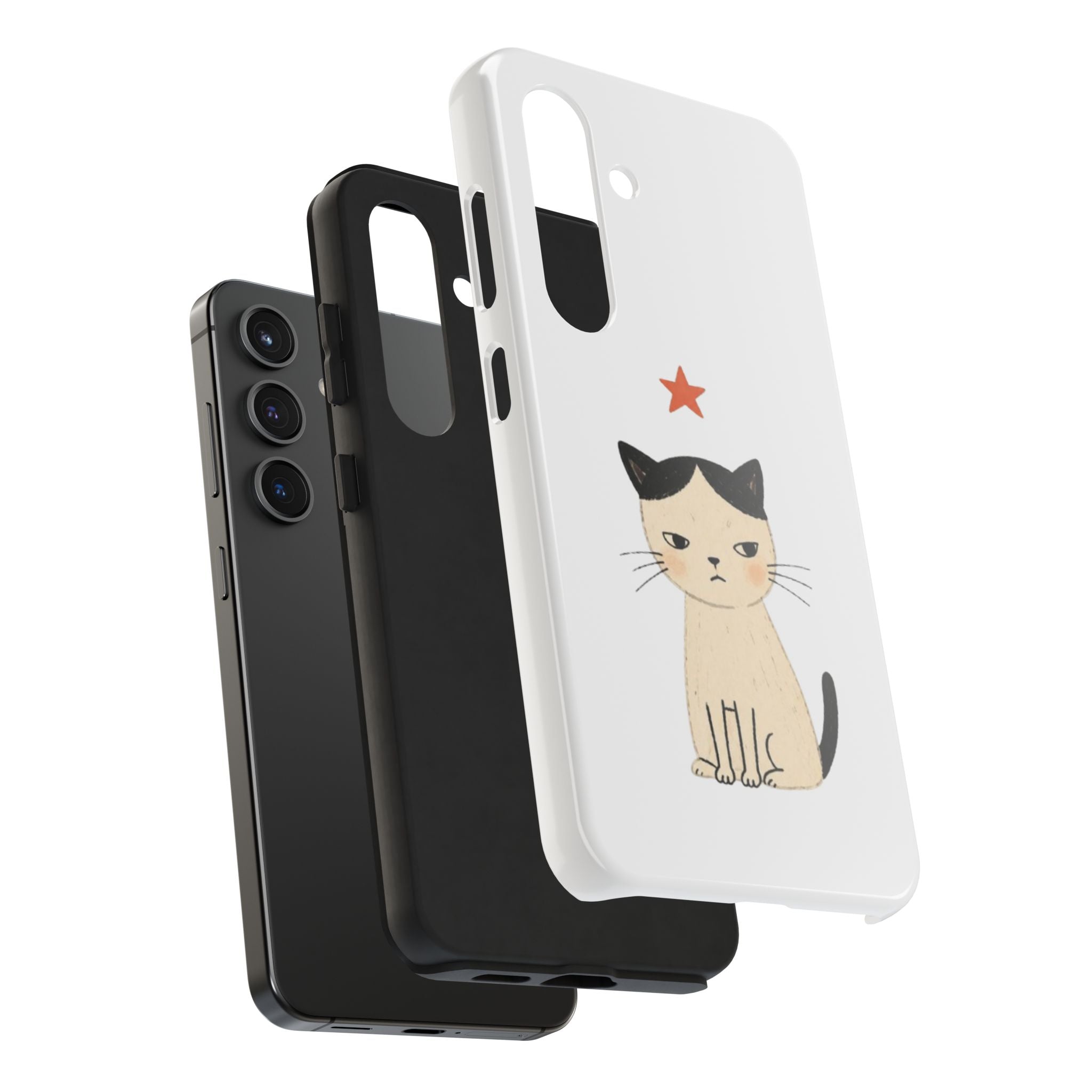 Grumpy Cat Illustration Phone Case | Cute Cat with Star Tough Case