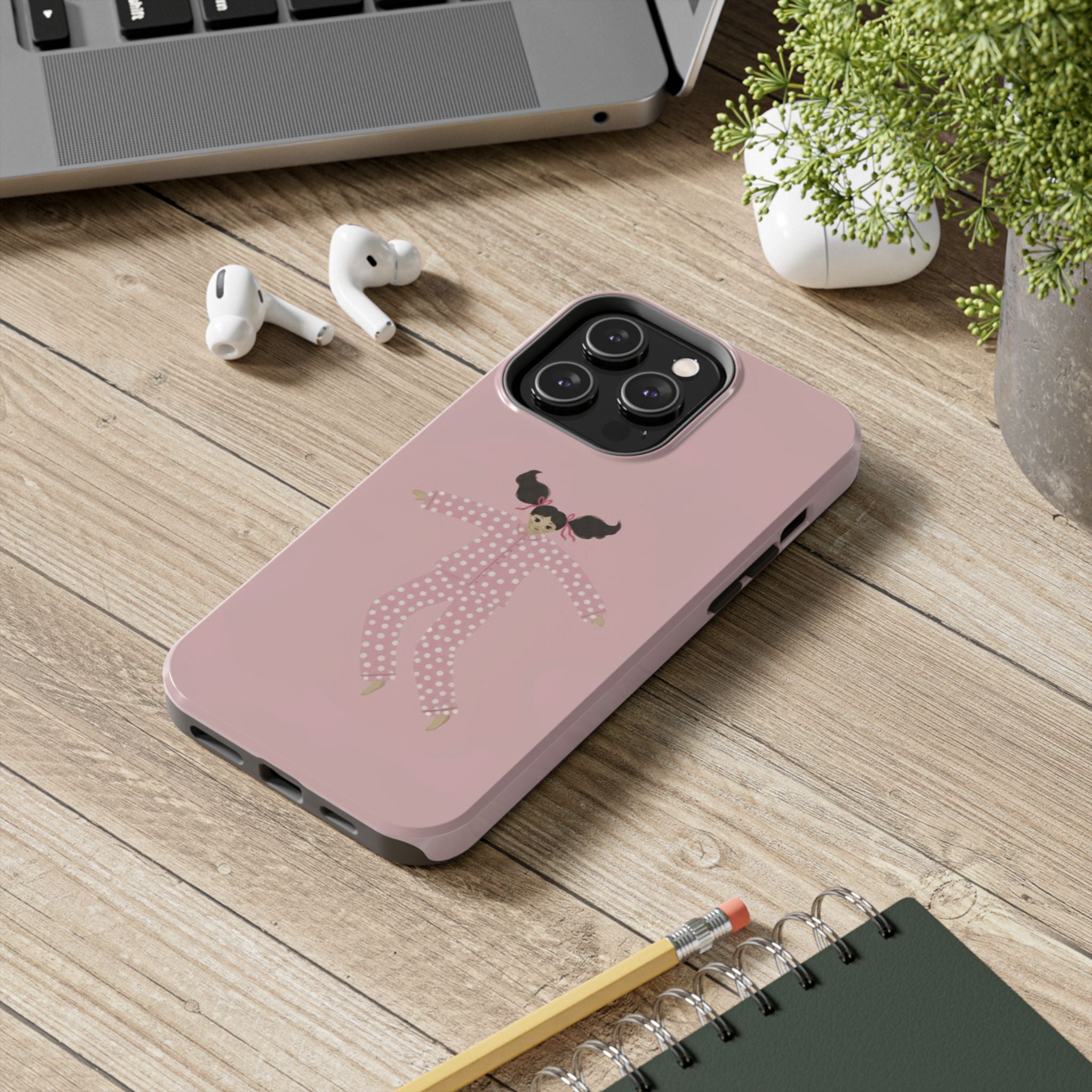 Pink Girl Drawing Tough Phone Case, Cute Protective Cover, Stylish Phone Accessories, Customizable Phone Case, Trendy Cell Phone Case