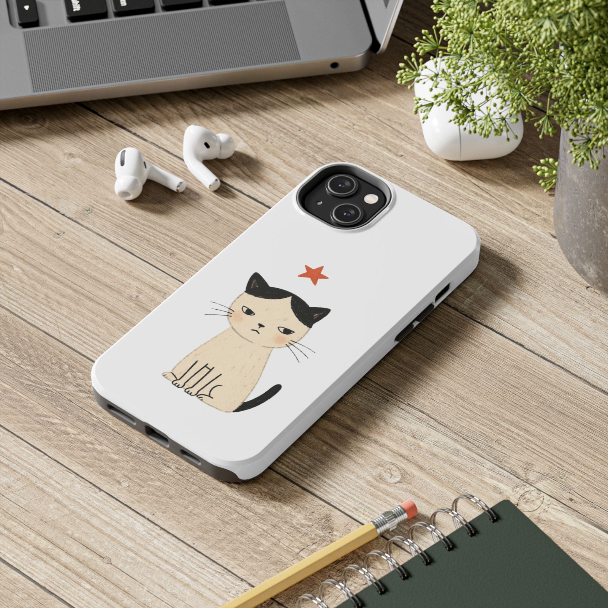 Grumpy Cat Illustration Phone Case | Cute Cat with Star Tough Case