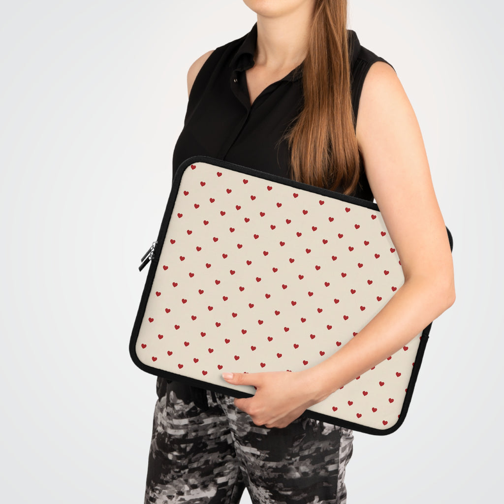 Tiny Red Hearts Laptop Sleeve | Minimal Polka Dot Pattern